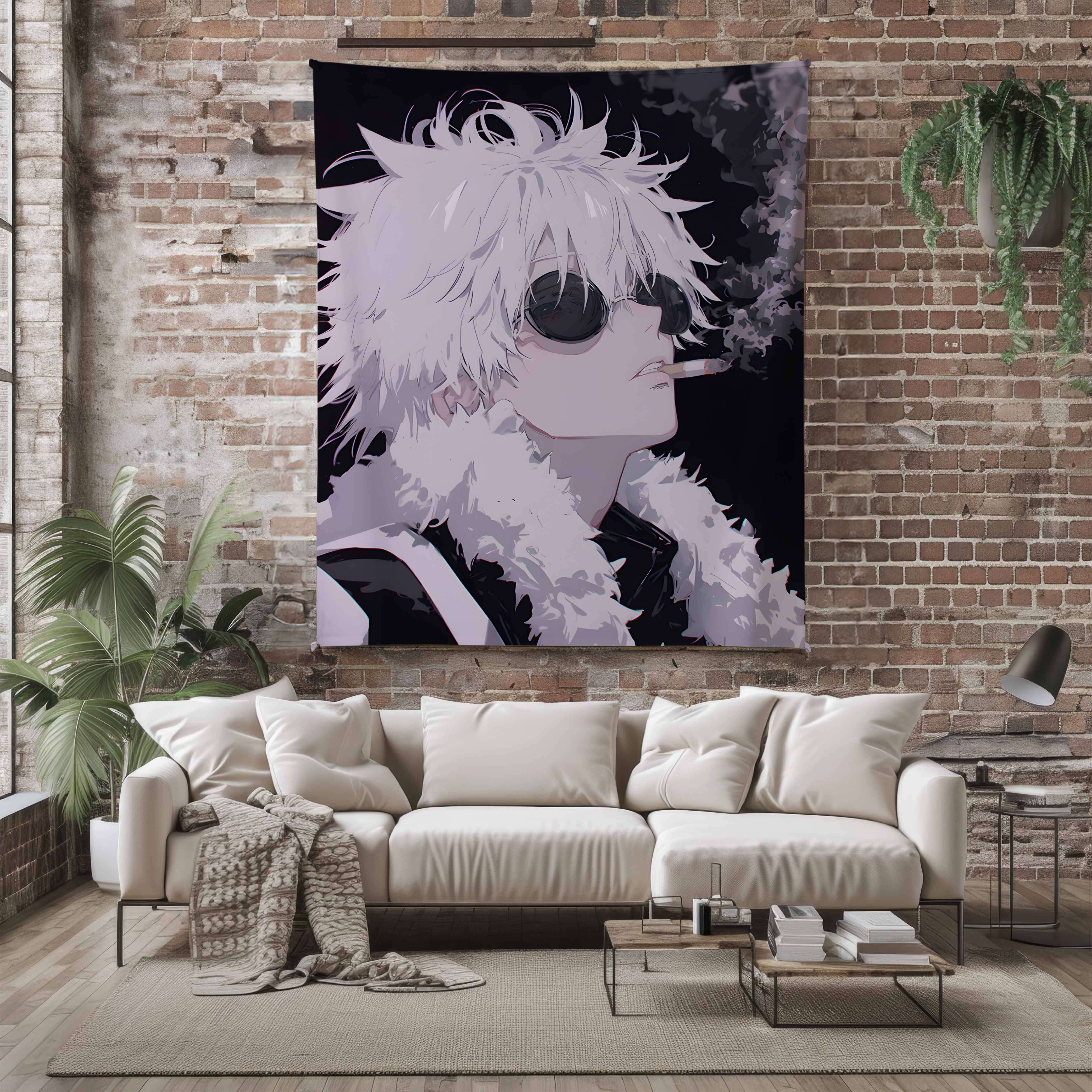 Anime tapestry hung on wall as home decor